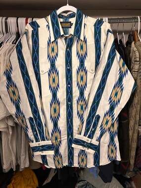 Panhandle Slim Vintage Southwestern Aztec Print Western Pearl Snap Shirt Size L